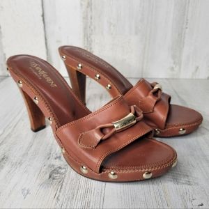 Yves Saint Laurent Brown Leather Open Toe Clog Heels Size 38
